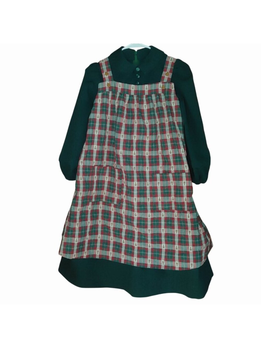 Sophie Tent Smock Dress Dark Green Long Sleeve Festive Aprons Hair Scrunchie